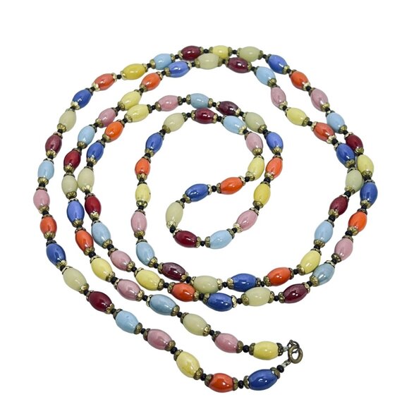 Single Strand Art Deco Harlequin Glass Beads Flapper Necklace (5455-1-2) - Picture 6 of 8